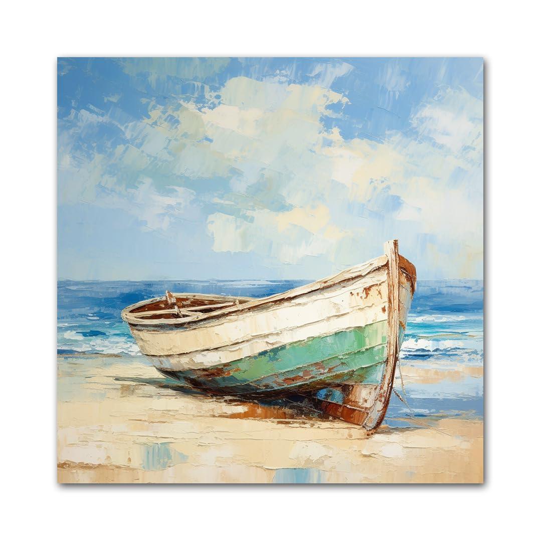 Yatehui Rustic Boat Canvas Wall Art Beach Picture Coastal Wall Decor Prints for Bathroom Bedroom Farmhouse