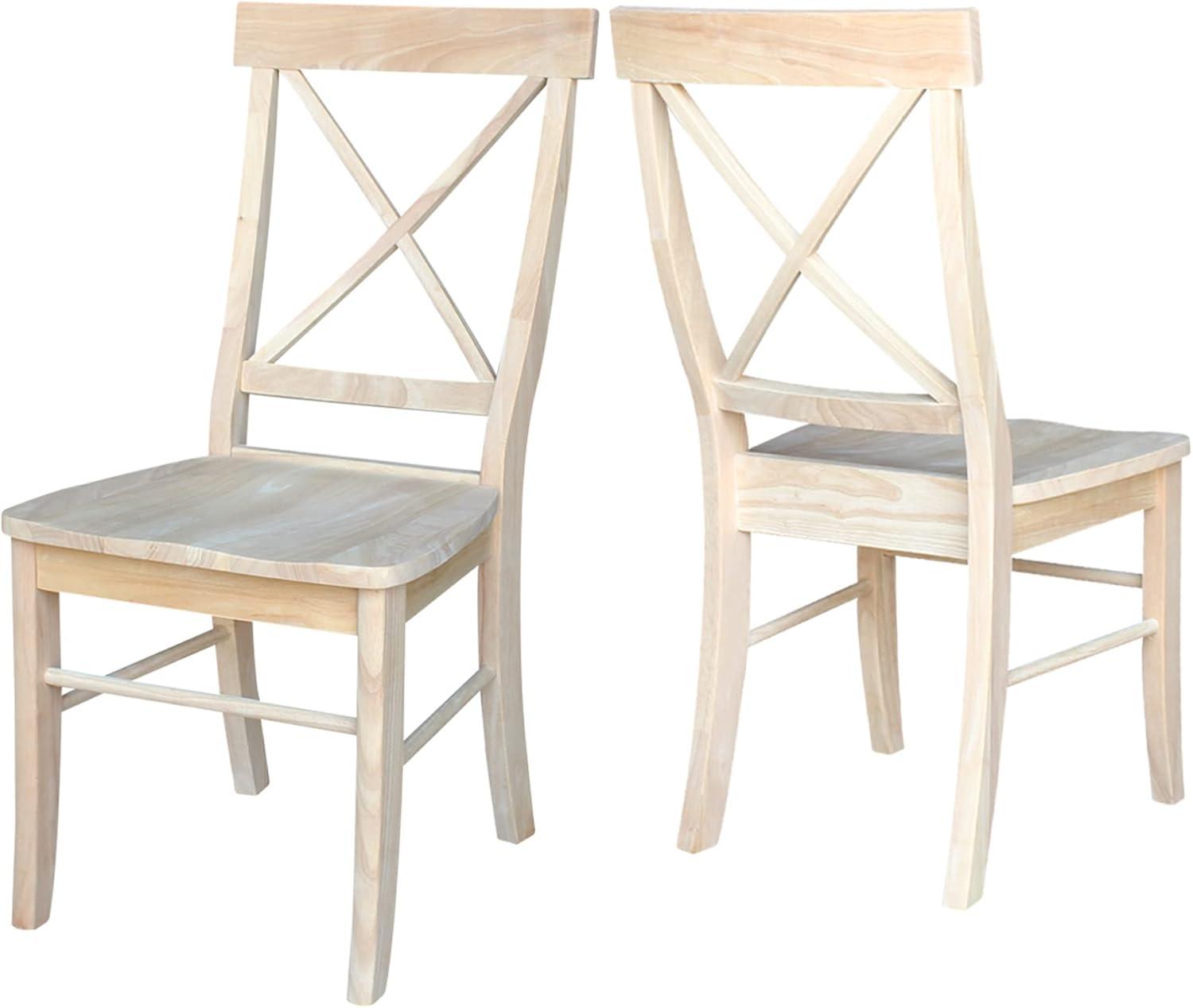 Set of 2 X Back Chairs with Solid Wood Seat Unfinished - International Concepts: Parawood, Kitchen Furniture