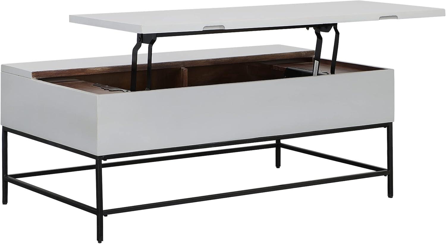 45 Inch Rectangular Mango Wood Coffee Table, Lift Top Storage, Iron Frame, White, Black 71911