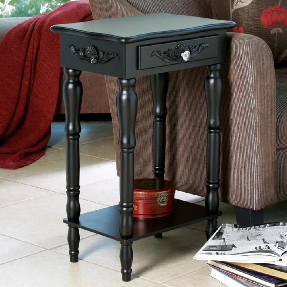 Carved Black Side Table, Multicolor