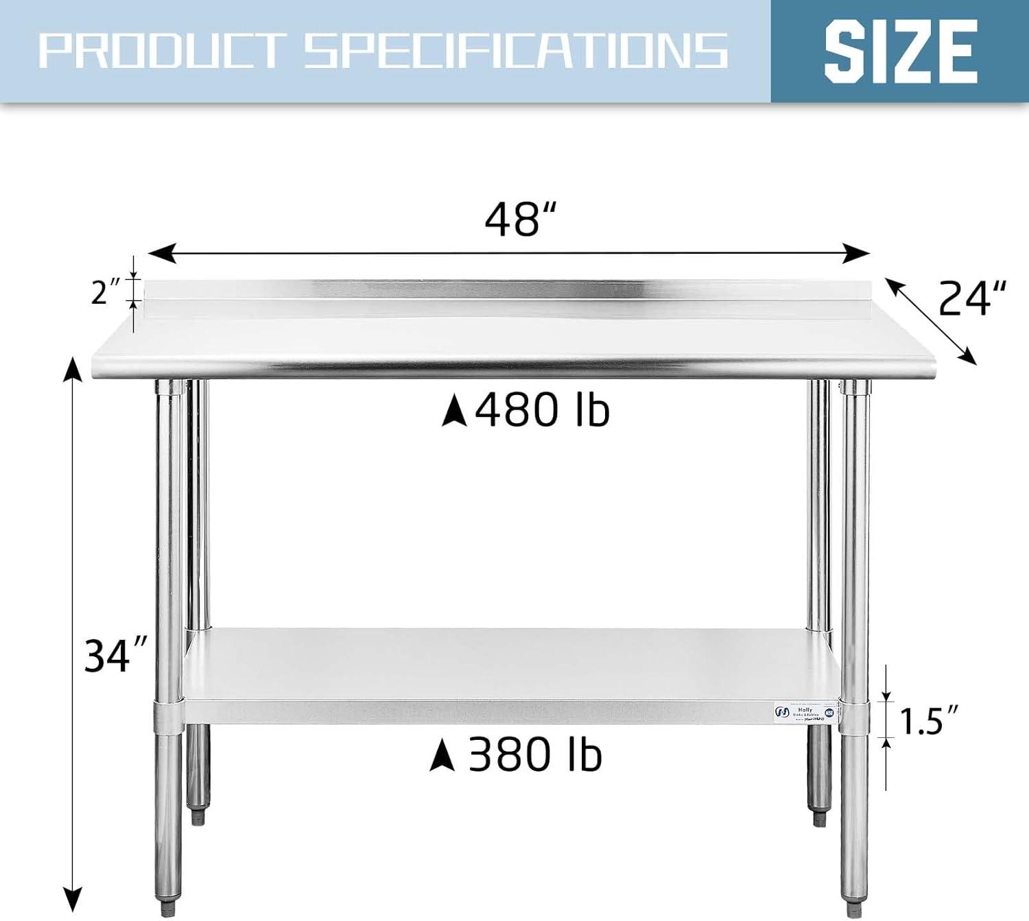 Hally 24x48 Stainless Steel Work Table with Undershelf and Backsplash