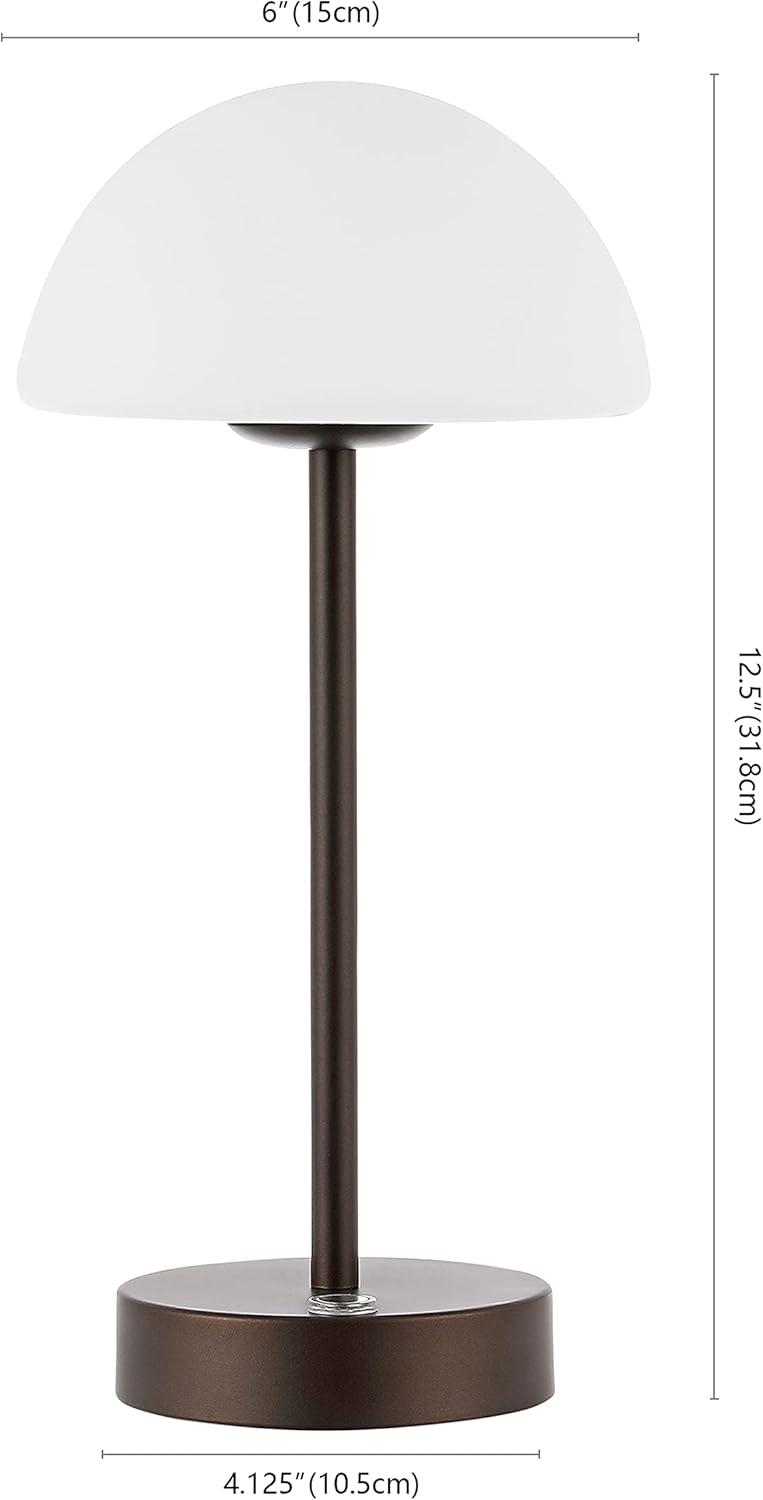 Cordless Bronze LED Buffet Lamp with Frosted Glass Shade