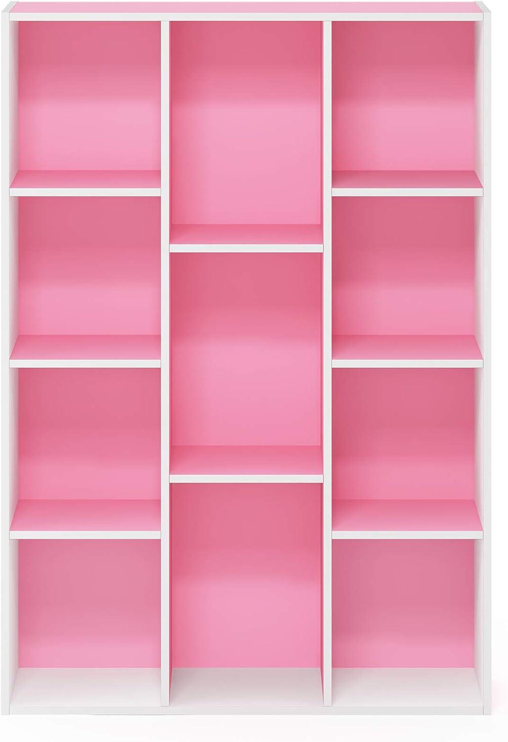 11-Cube Reversible Open Shelf Bookcase, White & Pink