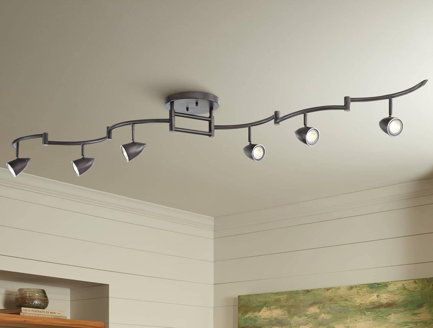 Pro Track Heavy Duty Axel 6-Head LED Ceiling Track Light Fixture Kit Spot Light GU10 Dimmable Black Metal Farmhouse Rustic Kitchen Bathroom 72" Wide