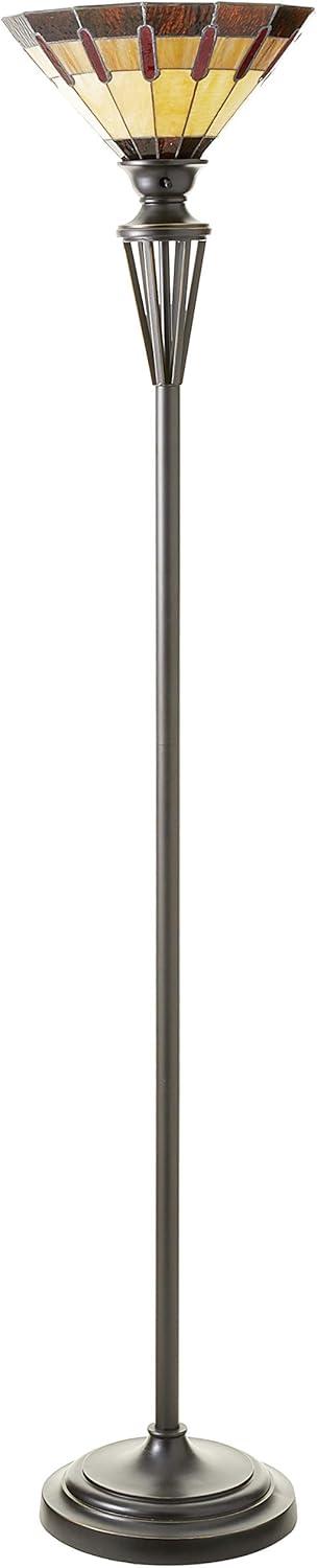 72-Inch Bronze Torchiere with Stained Glass Shade