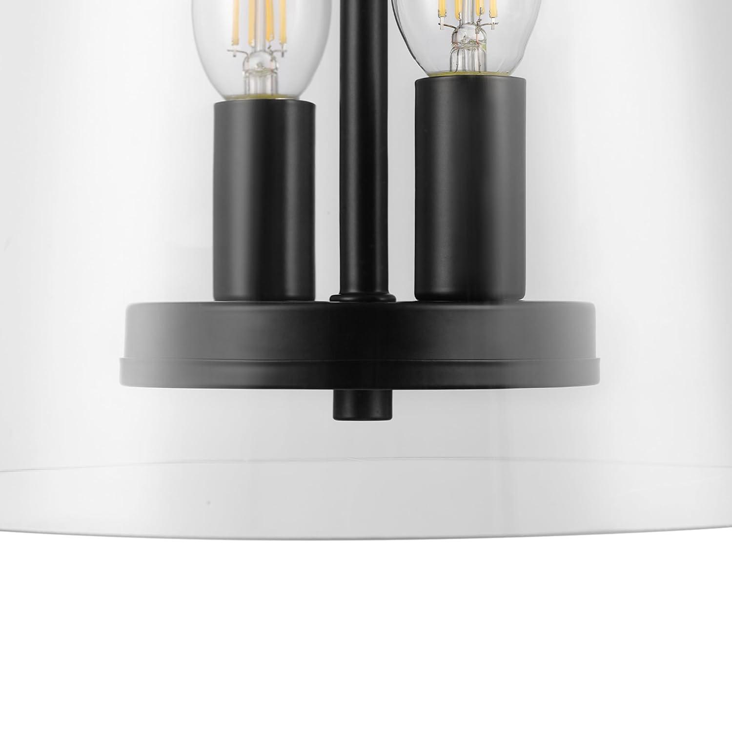 GLOBE Electric 66000083 2-Light Semi-Flush Mount Ceiling Light, Matte Black, Glass Shade, E12 Base Sockets, Ceiling Light Fixture, Home Improvement, Bedroom Lights for Ceiling, Dining Light Fixture