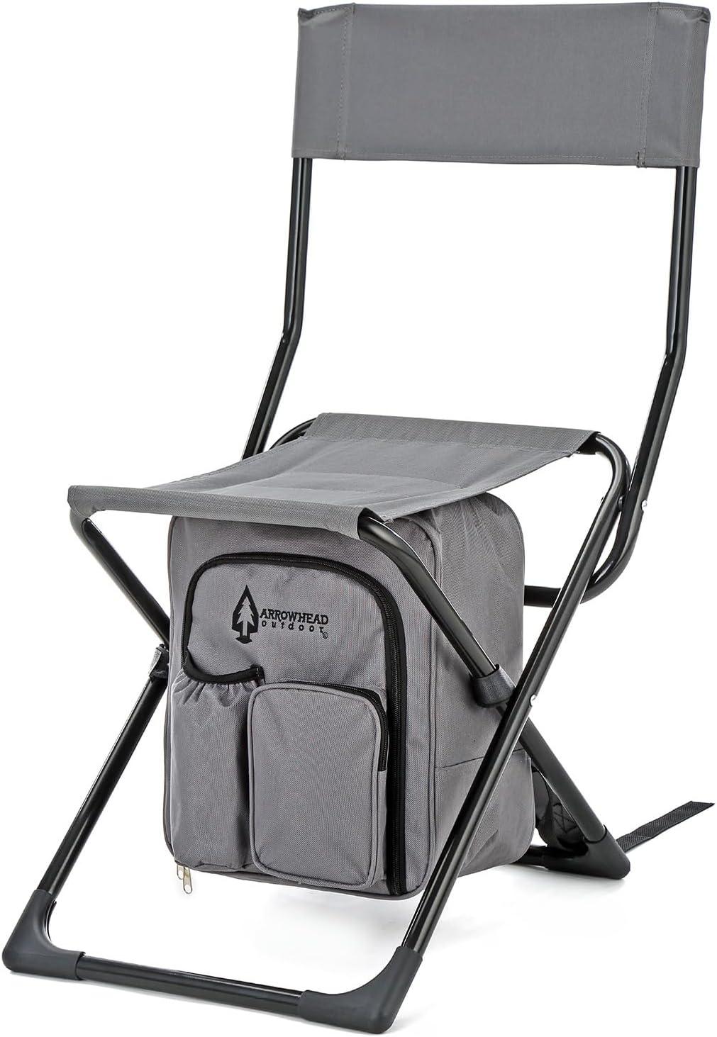 Arrowhead Outdoor Multi-Function 3-in-1 Compact Camp Chair: Backpack, Stool & Insulated Cooler, w/Bottle Holder & Storage Bag, Hiking (Granite Grey)