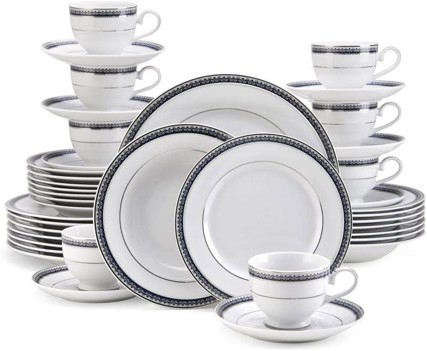 Platinum Crown Cobalt 40-Piece Porcelain Dinnerware Set, Service for 8