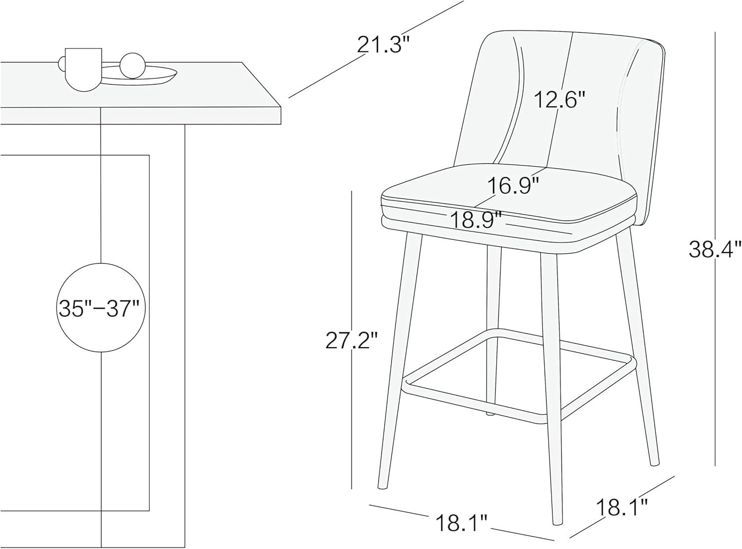 Set of 2 Black Metal Swivel Bar Stools with Faux Leather Upholstery