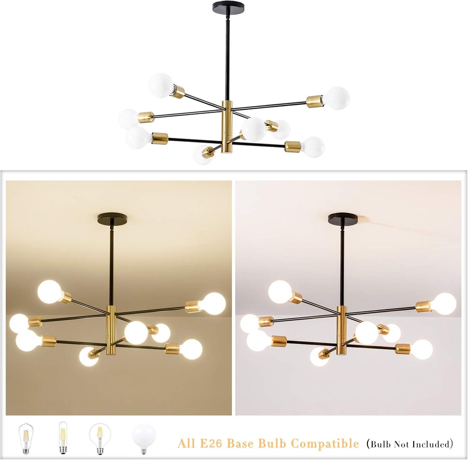 KAISITE Modern Sputnik Chandelier - 8-Light Ceiling Light Fixture Height Adjustable Mid Century Plating Finished Black and Gold Chandelier for Bedroom Living Room Dining Room Kitchen Foyer