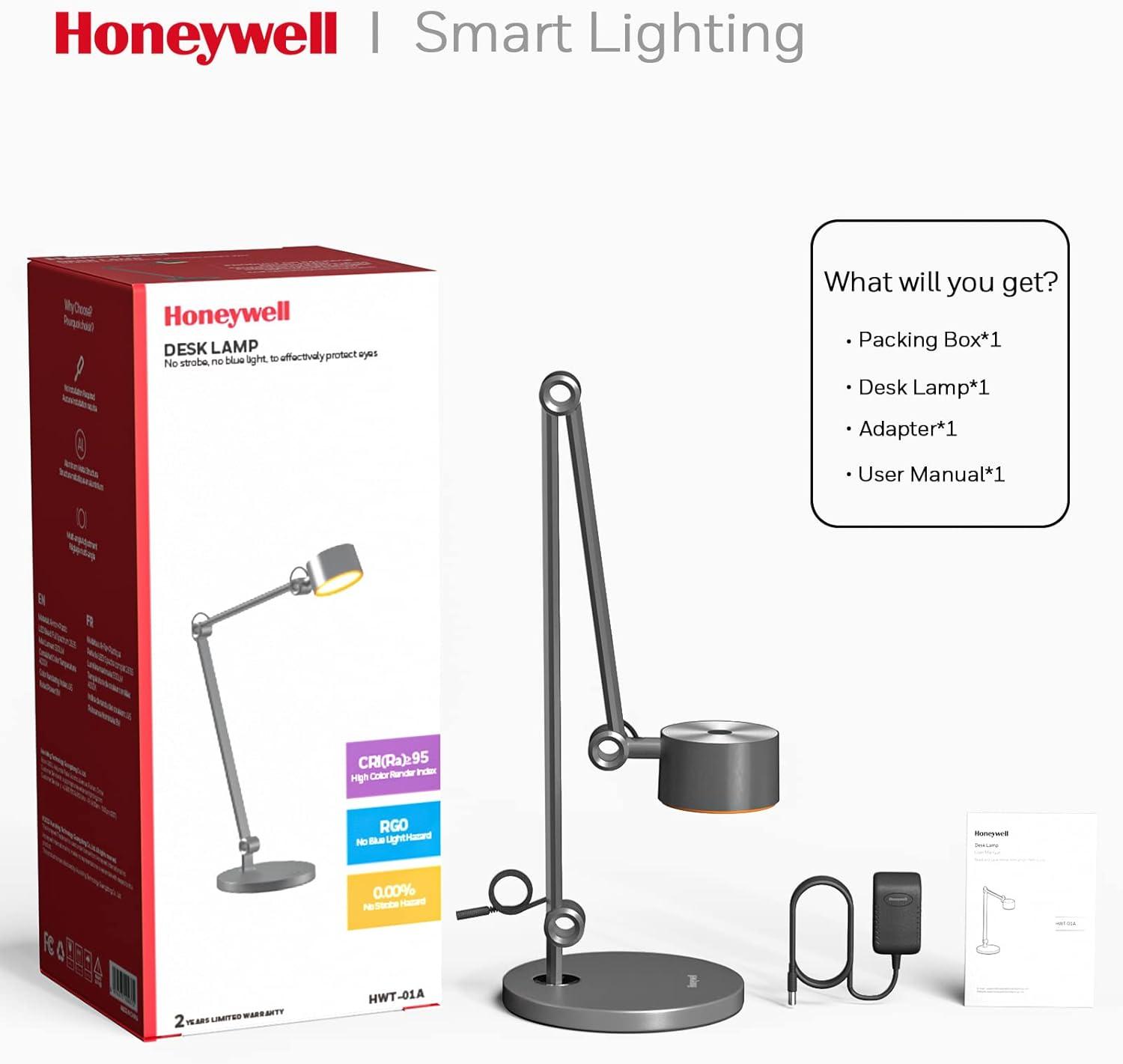 Honeywell HWT-01A Office LED Desk Lamp, 4000K Natural Light Dimmable Eye-Protection Table Lamps, Full Metal Touch Control Desk Light, Adjustable Swing Arm Table Light for Home Office Reading Bedroom