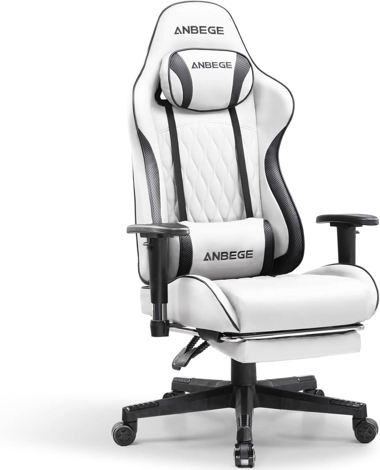 ANBEGE Gaming Chair Ergonomic Computer Office Chair PU Leather Executive Chair with Footrest, White