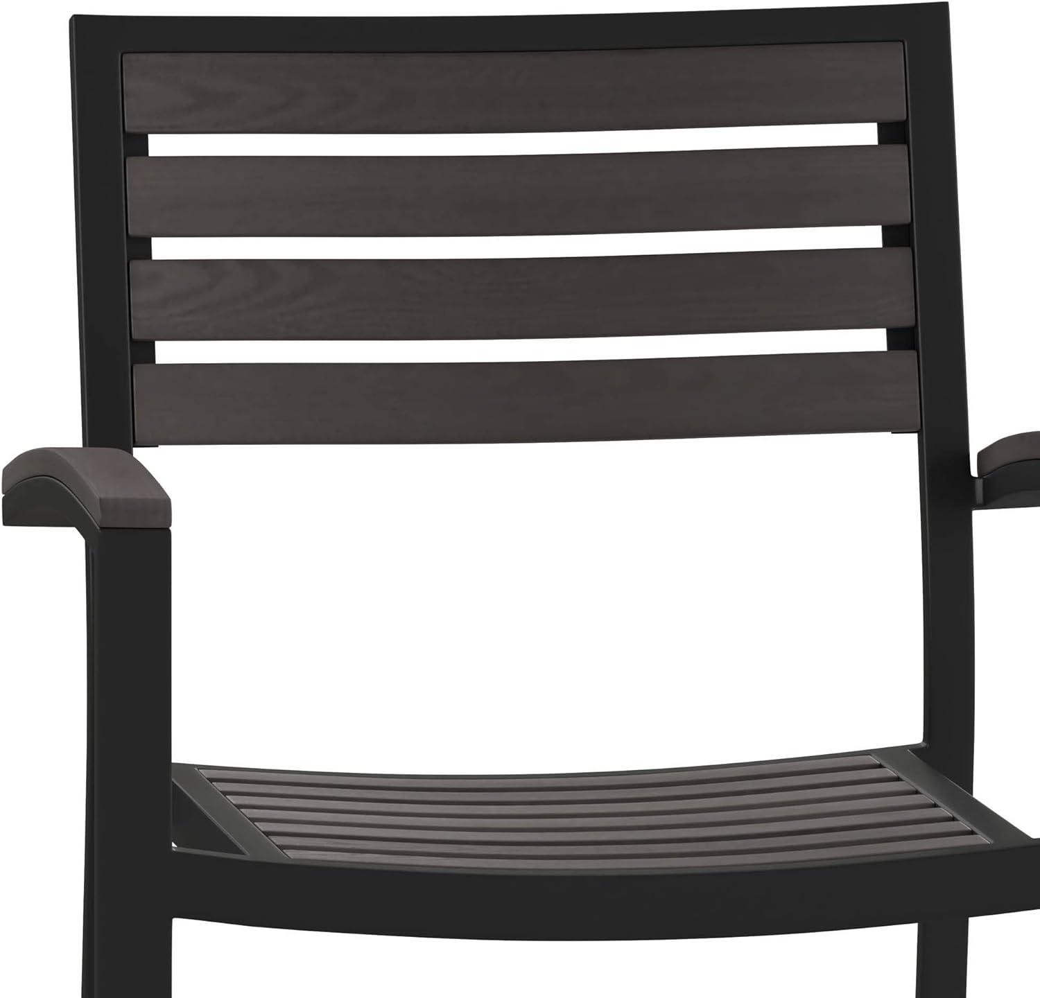 Flash Furniture 2 Pack All-Weather Black Aluminum Patio Stack Chairs - Gray Wash Faux Teak Slats