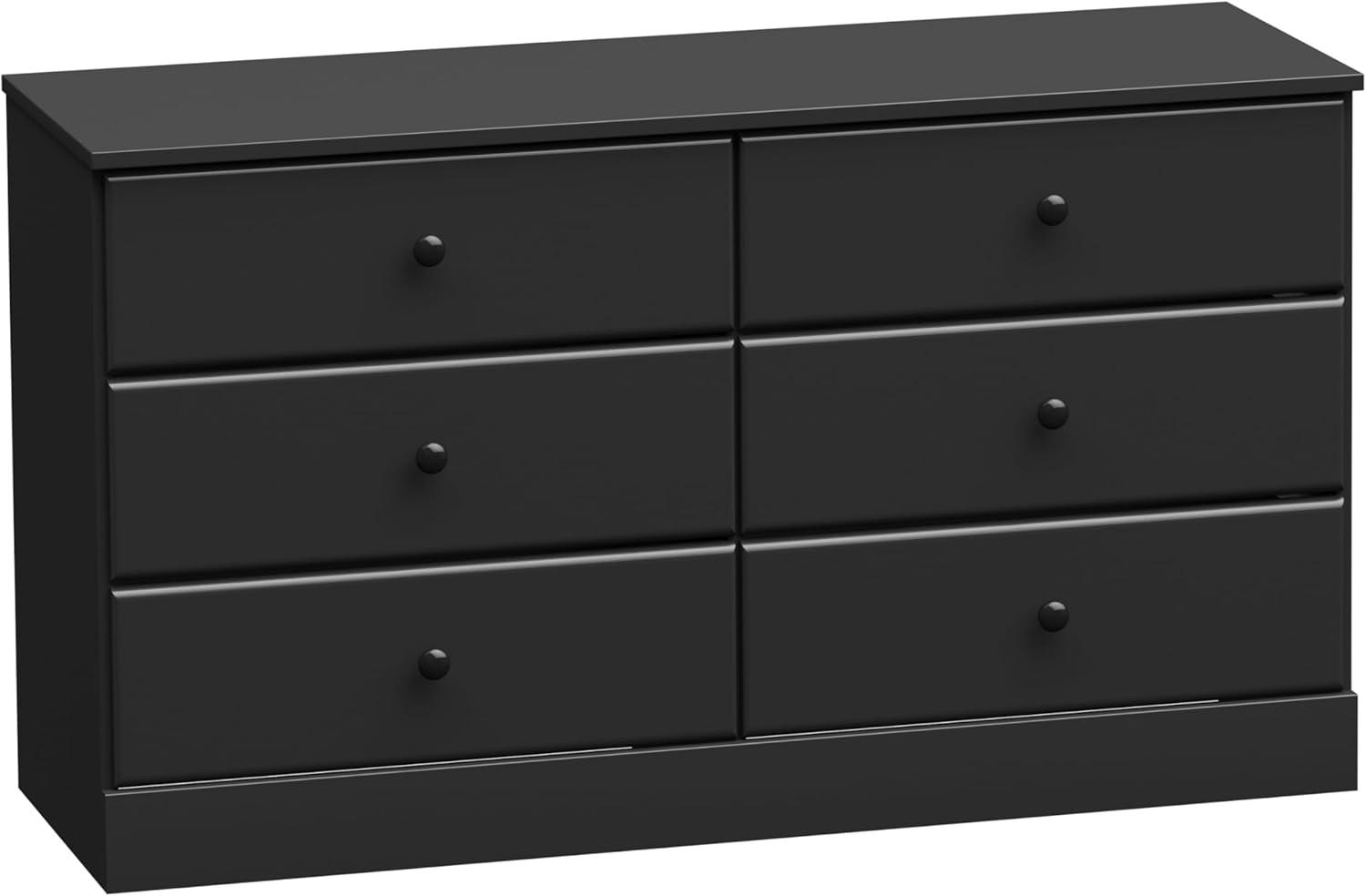 Prepac Astrid 6 Drawer Dresser Black: Laminated Wood Composite, Metal Hardware, Safety Stops