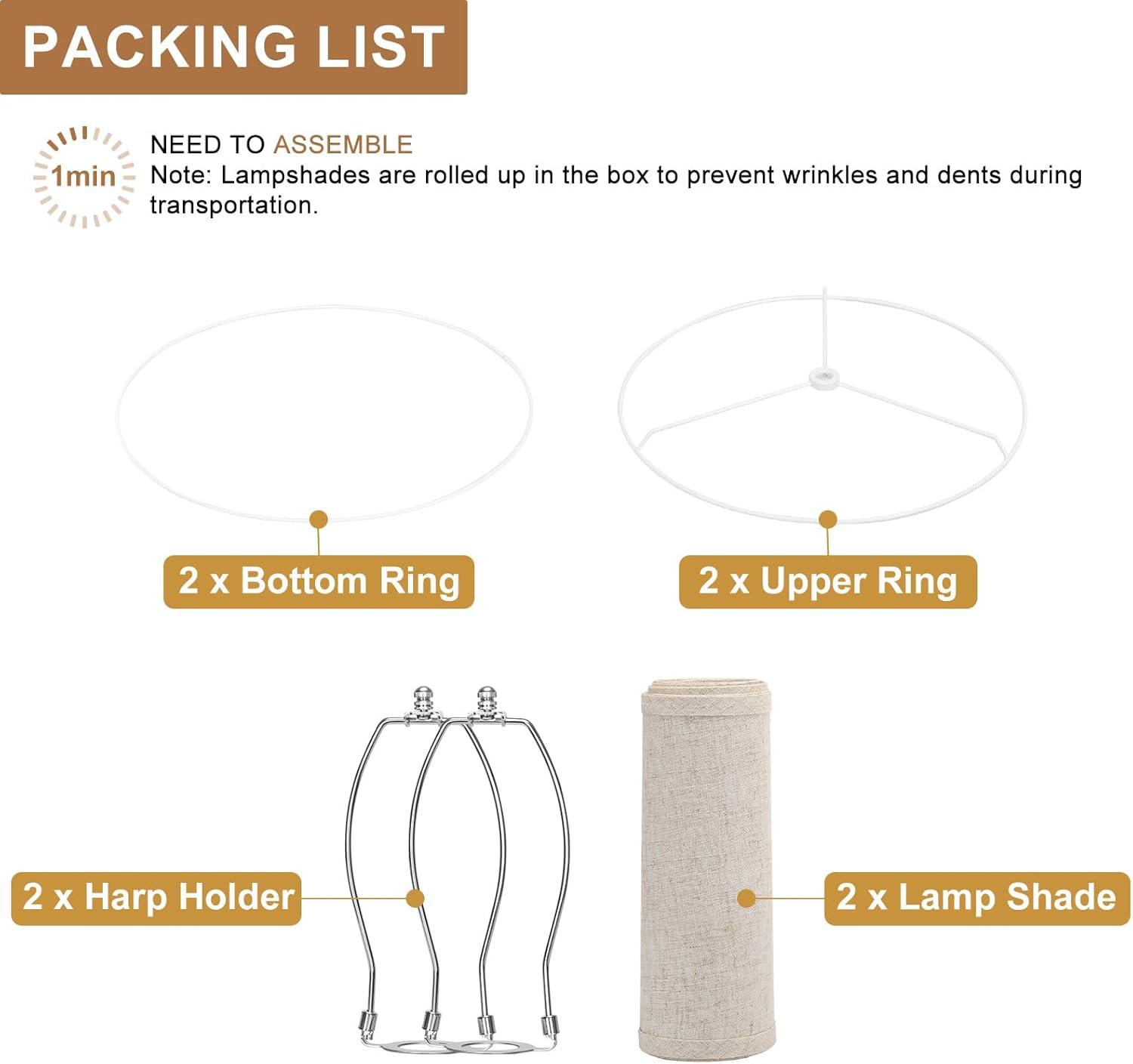 Set of 2 Beige Linen Drum Lamp Shades with Spider Fitter