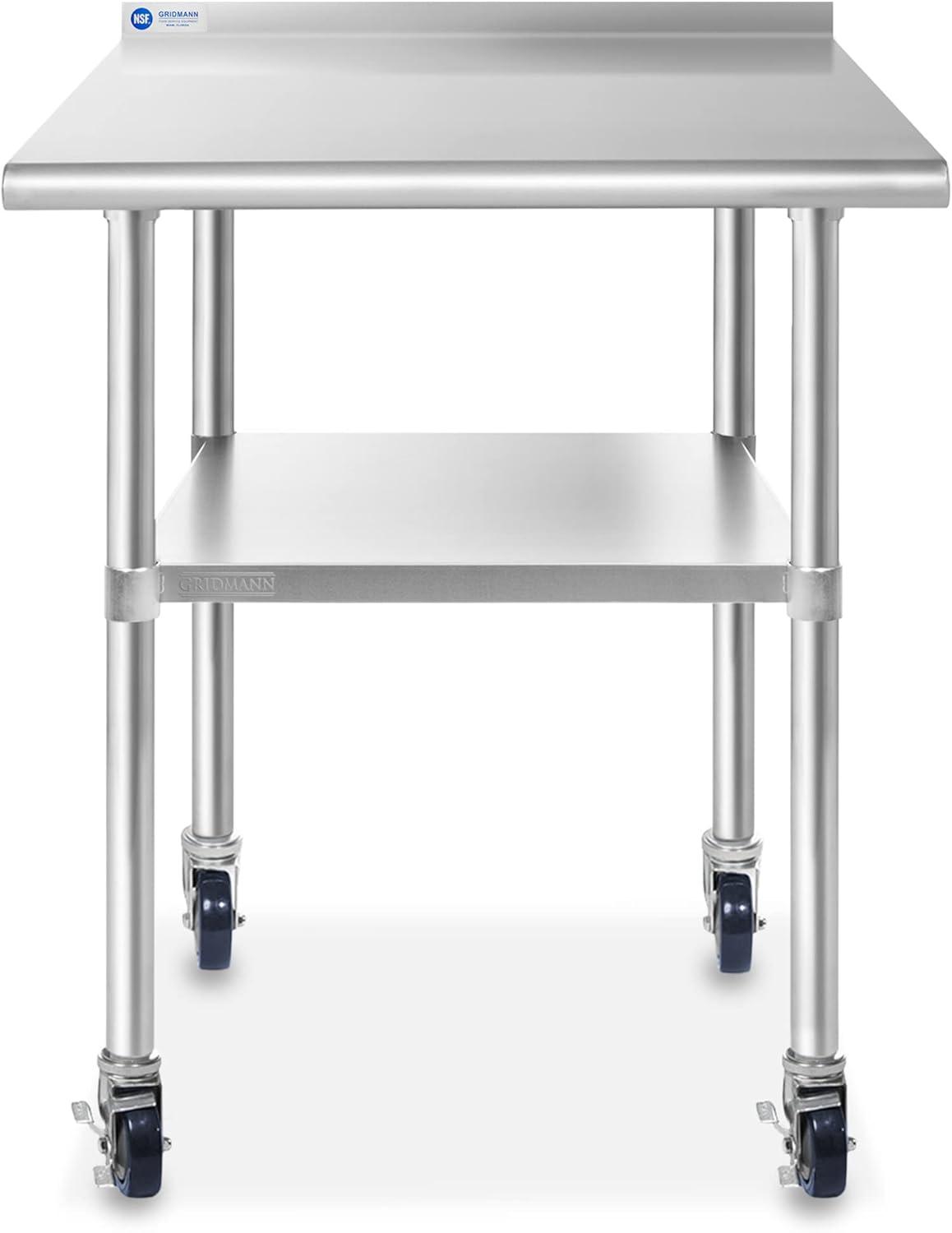 24" W x 39.5" H Stainless Steel Prep Table with Backsplash, Undershelf, and Caster Wheels