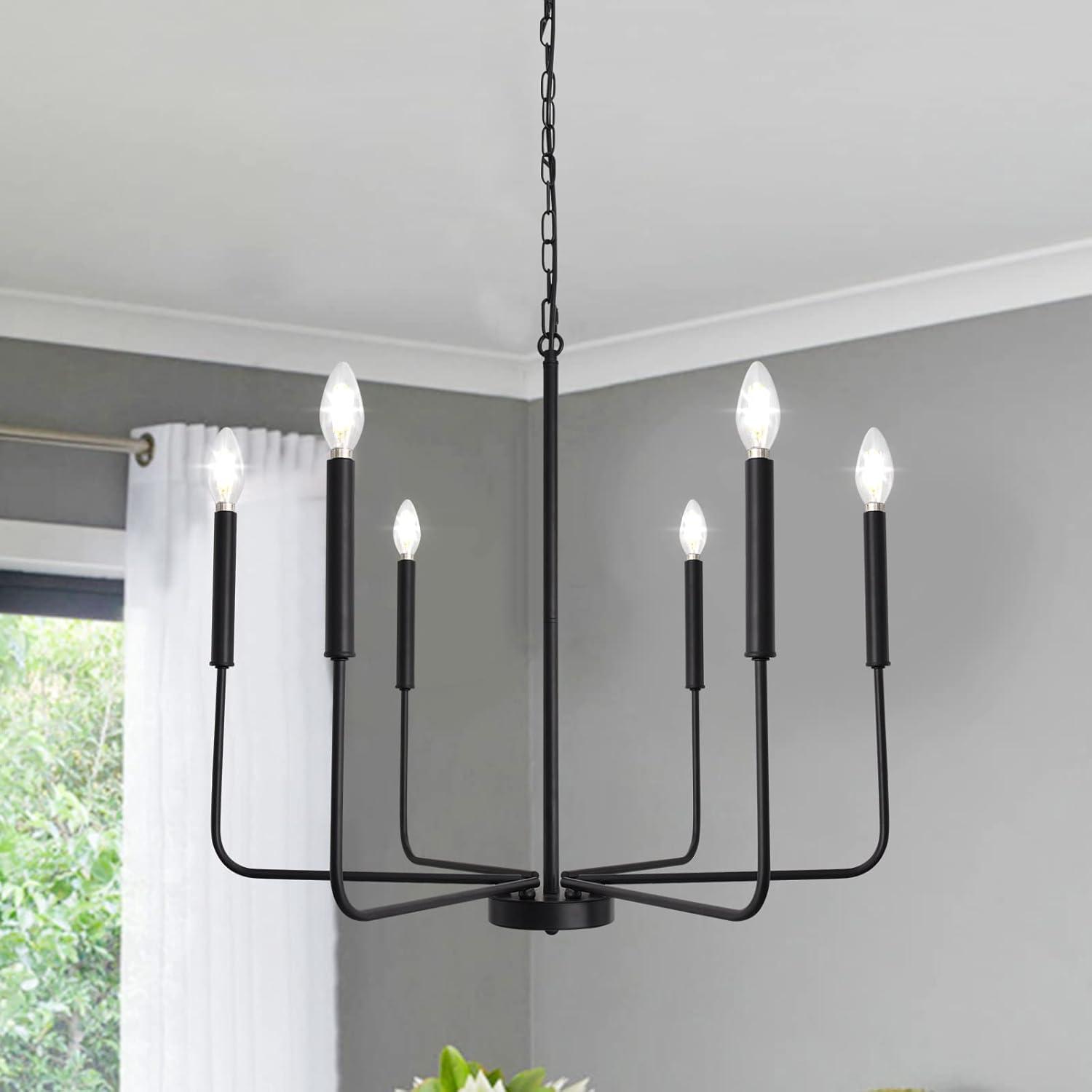 SineRise Black Chandelier, 6-Light Modern Farmhouse Chandelier, Candle Chandelier Light Fixtures, Rustic Industrial Chandelier for Entryway, Bedroom, Foyer and Living Room