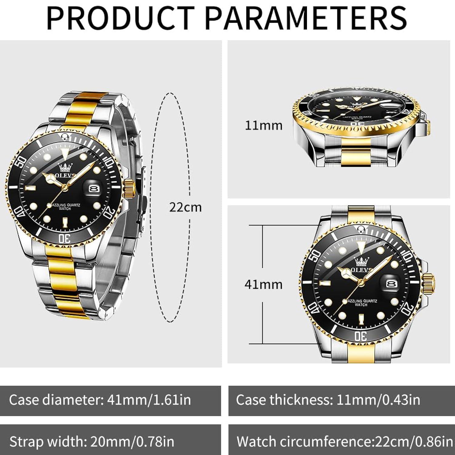 OLEVS Men Watch,Big Dial Watches for Men Stainless Steel Watch with Day Waterproof Analog Quartz Watches for Man Classic Business Wristwatch Luxury Luminous Round for Men Rotatable Bezel Watch