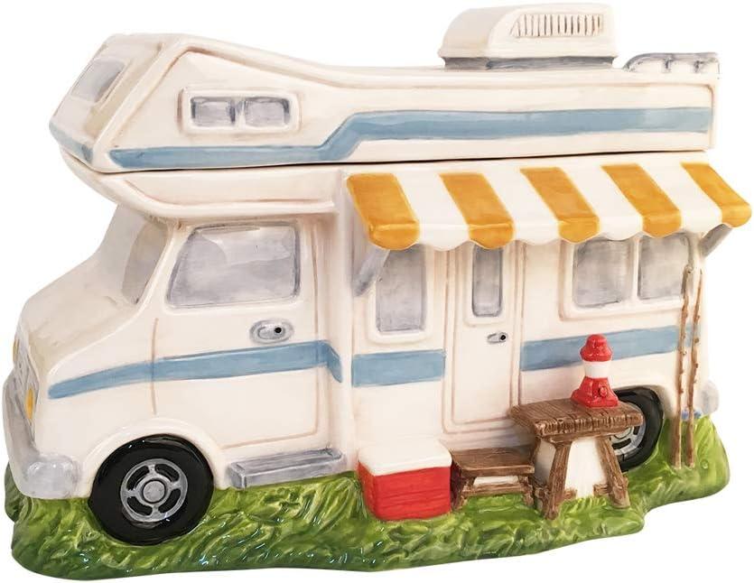 Handcrafted Blue Ceramic Camper Cookie Jar