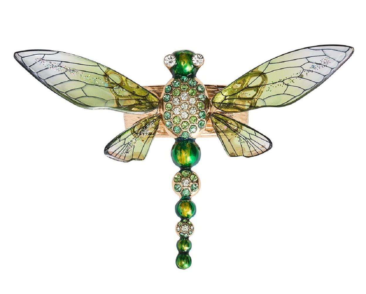 Green Dragonfly Napkin Rings with Rhinestones, Set of 4