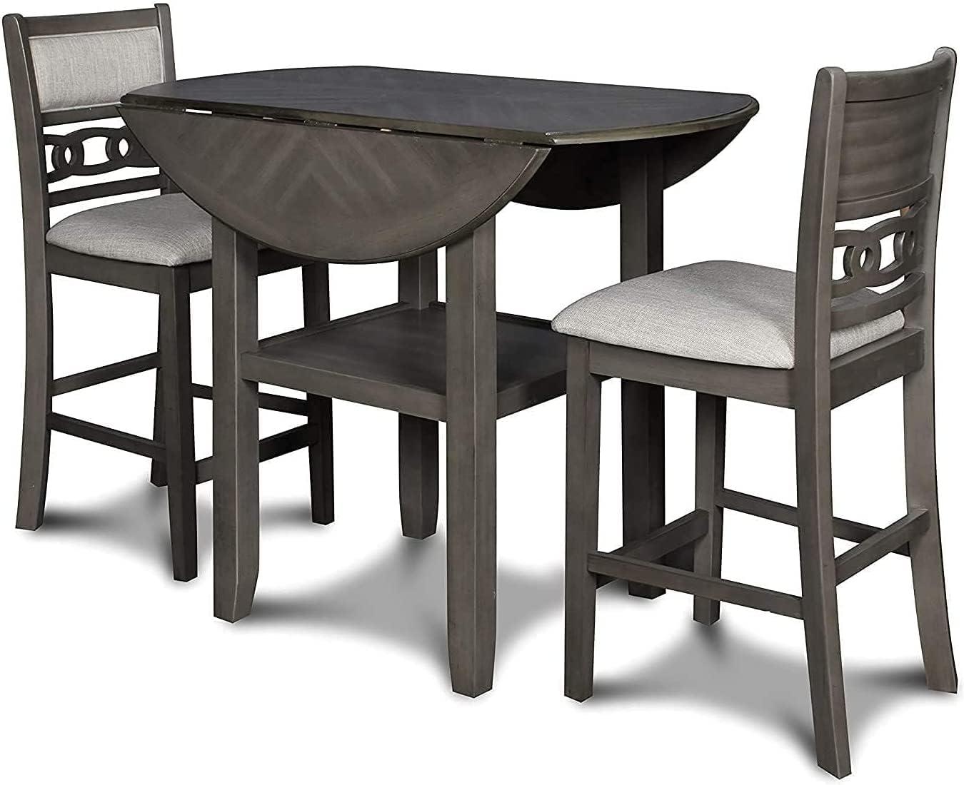 New Classic Furniture Furniture Gia Solid Wood Counter Drop Leaf Table 2 Chairs in Gray