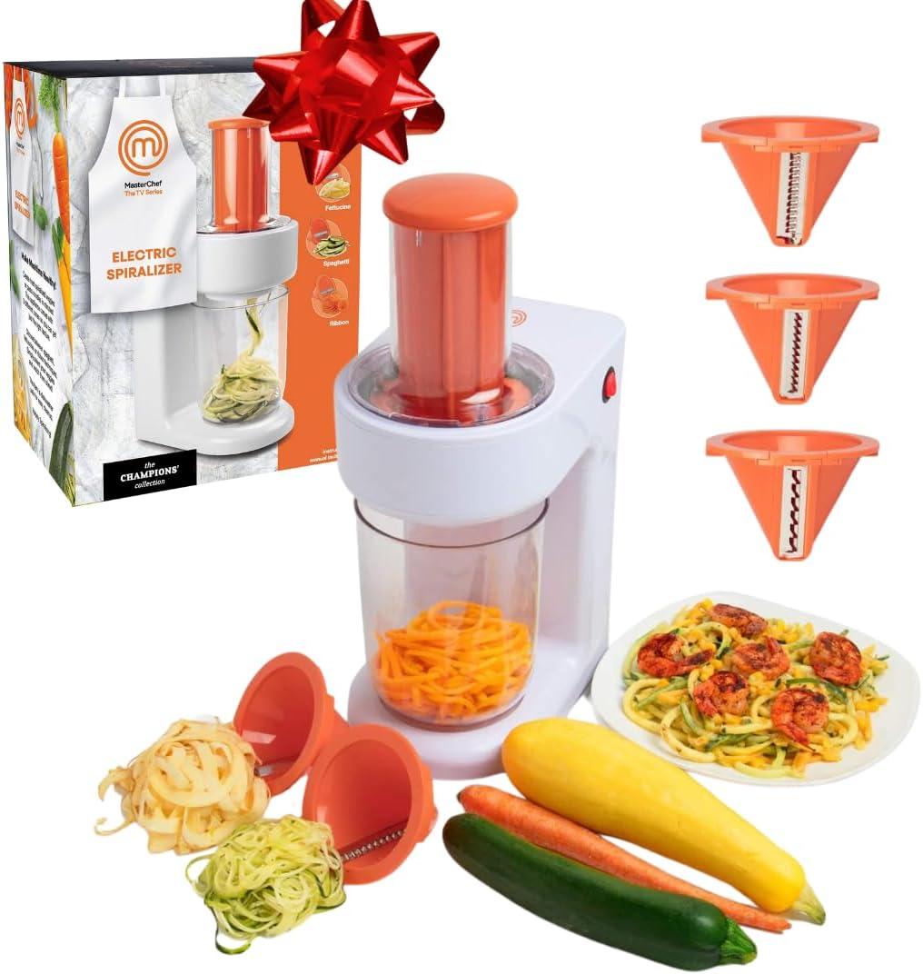 White and Orange Electric 3-in-1 Vegetable Spiralizer with XL Hopper