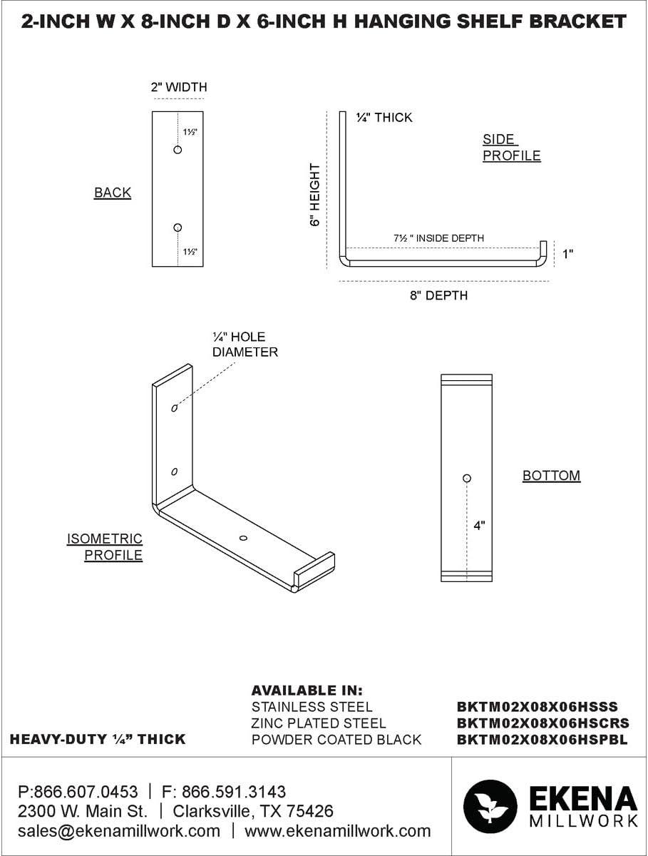 Ekena Millwork Steel Hanging Shelf Bracket