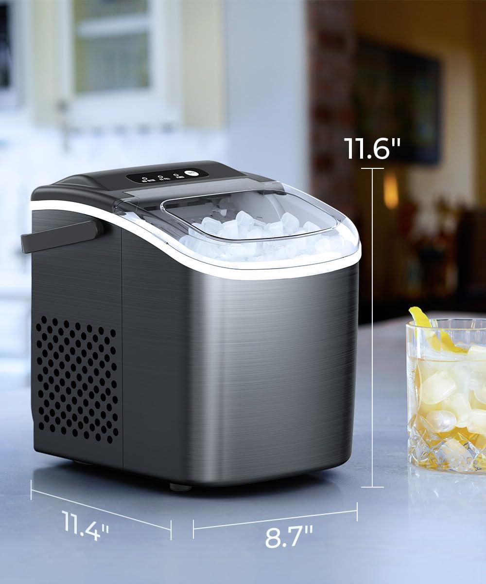 Stainless Steel Portable Countertop Ice Maker with Self-Cleaning