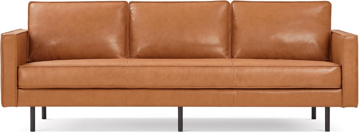 Cognac Brown Leather 90" Sofa with Removable Cushions