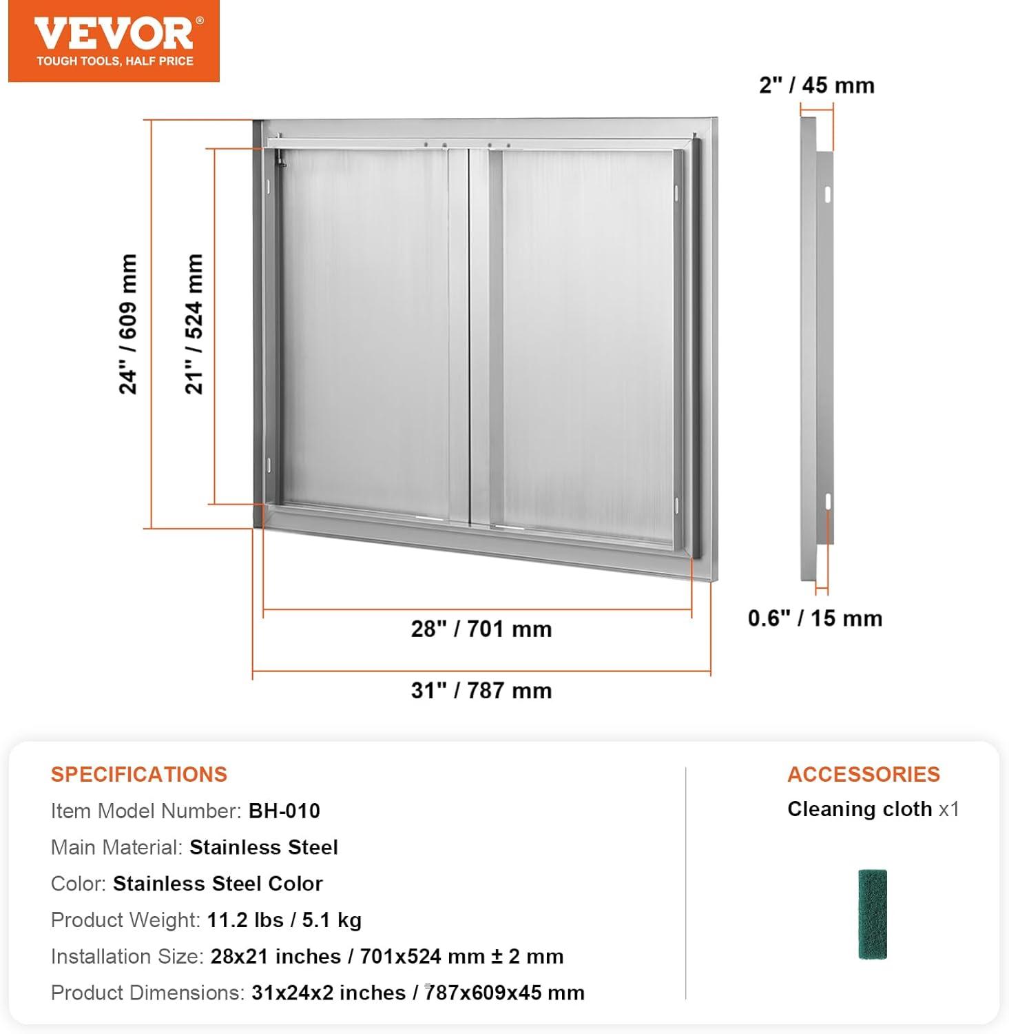 Stainless Steel Double Outdoor Kitchen Access Door with Recessed Handles