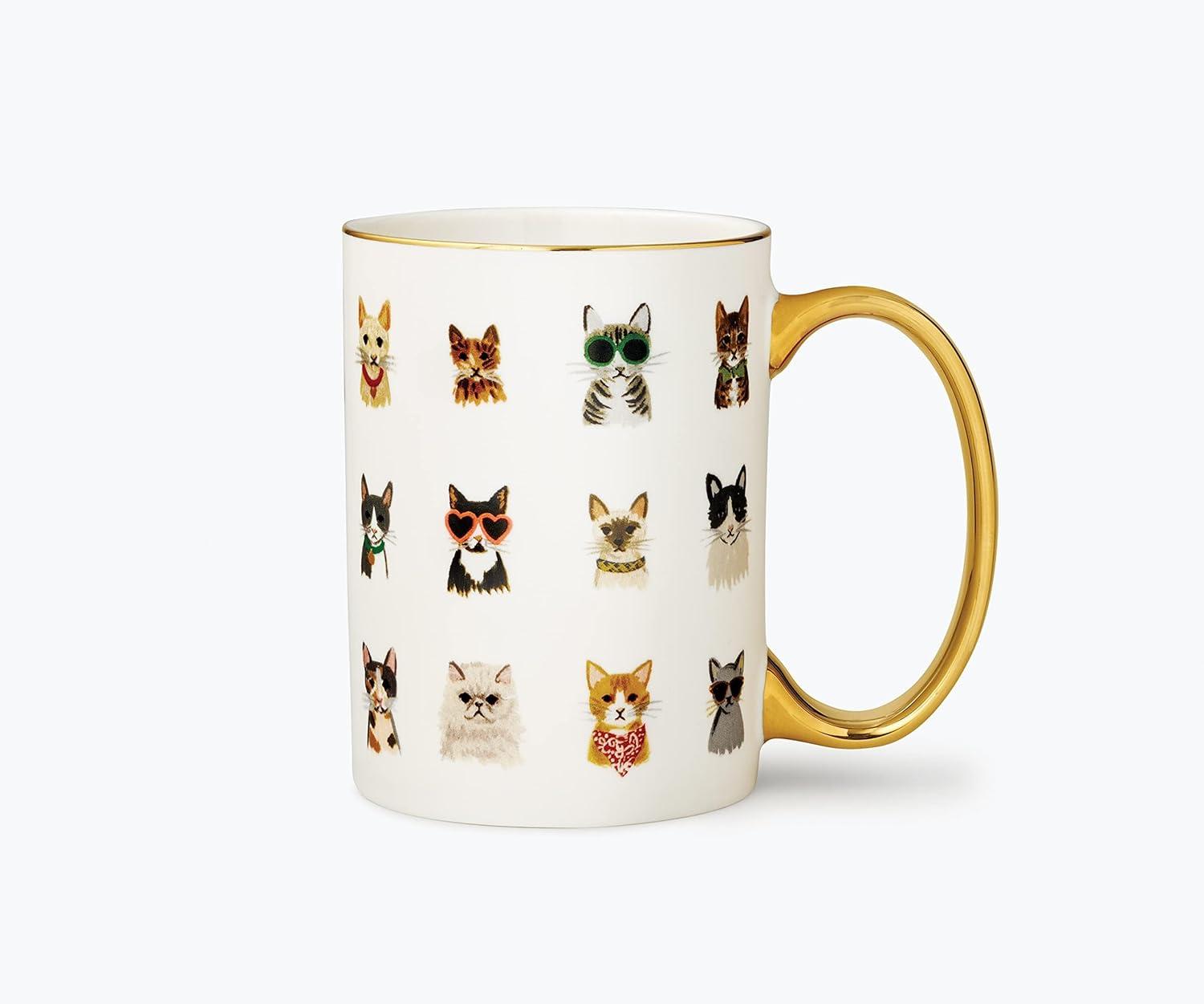 White Ceramic Cool Cats Mug with Gold Accents