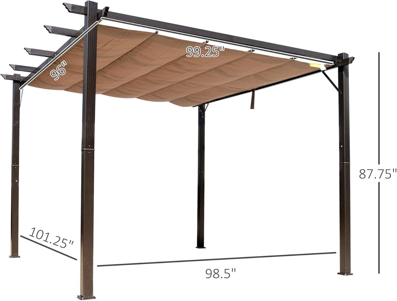 Outsunny 10' x 10' Pergola with Retractable Shade Canopy, Aluminum, Brown