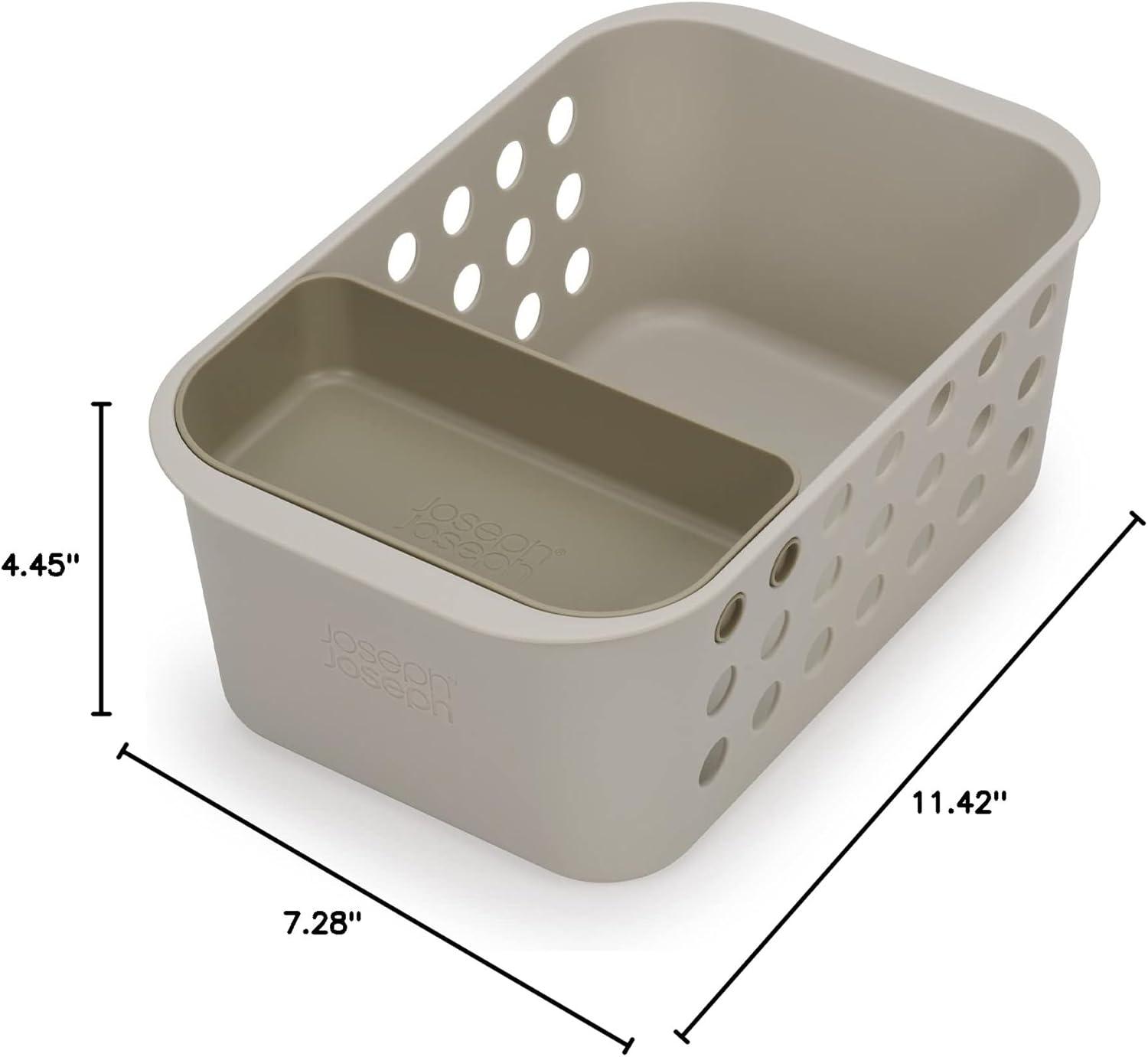 Compact Ecru Plastic Bathroom Storage Basket with Tray