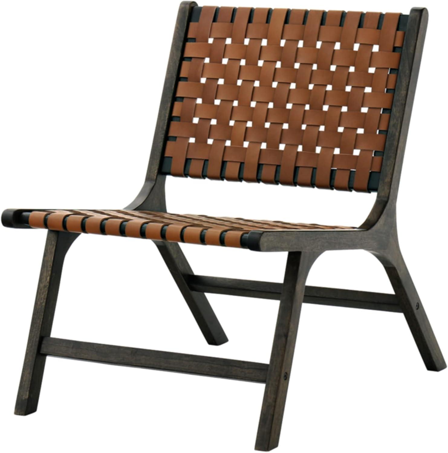 Fayme 24'' Black and Light Brown Leather Woven Accent Chair