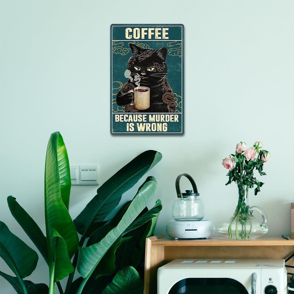Vintage Metal Tin Sign Funny Sarcastic Party Wall Art Decor Signs Cat Metal Sign - Retro Coffee Theme, Funny Cat Lover Gifts, Suitable for Home & Office Decor, 8x12 Inch
