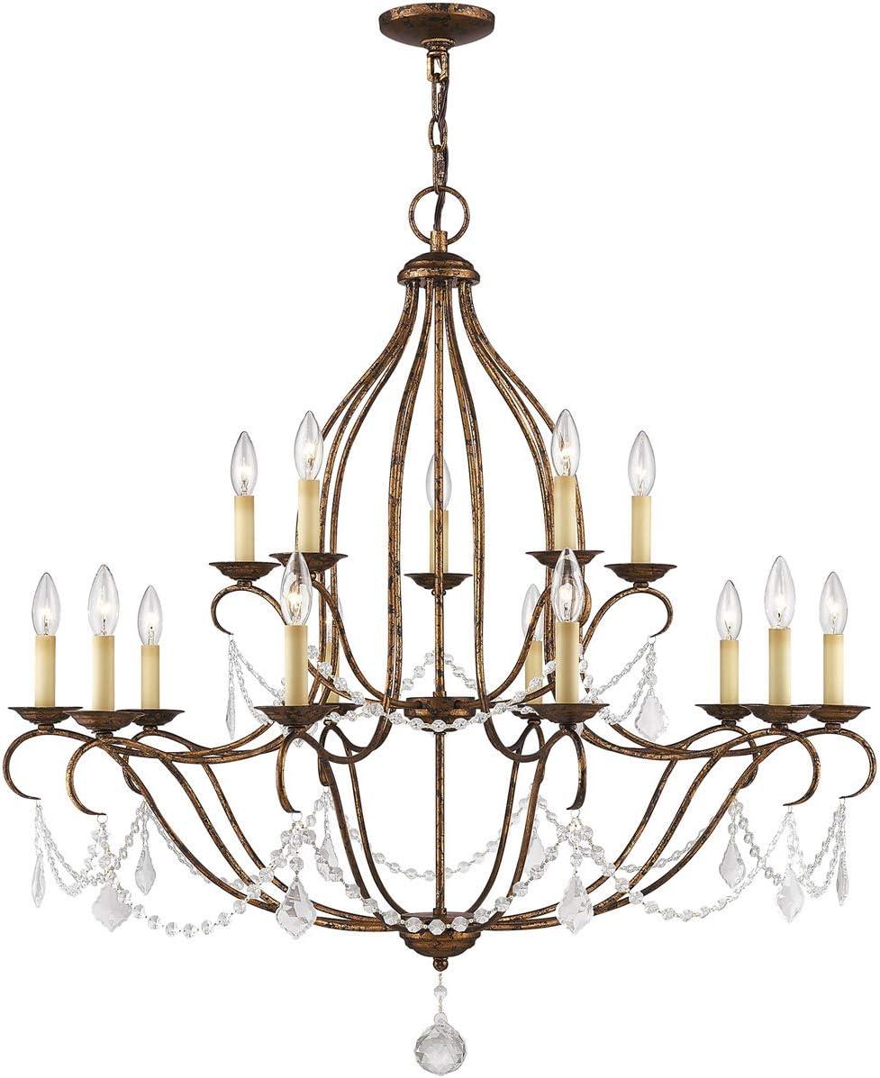 Chesterfield 15-Light Crystal Cascade Chandelier in Venetian Golden Bronze