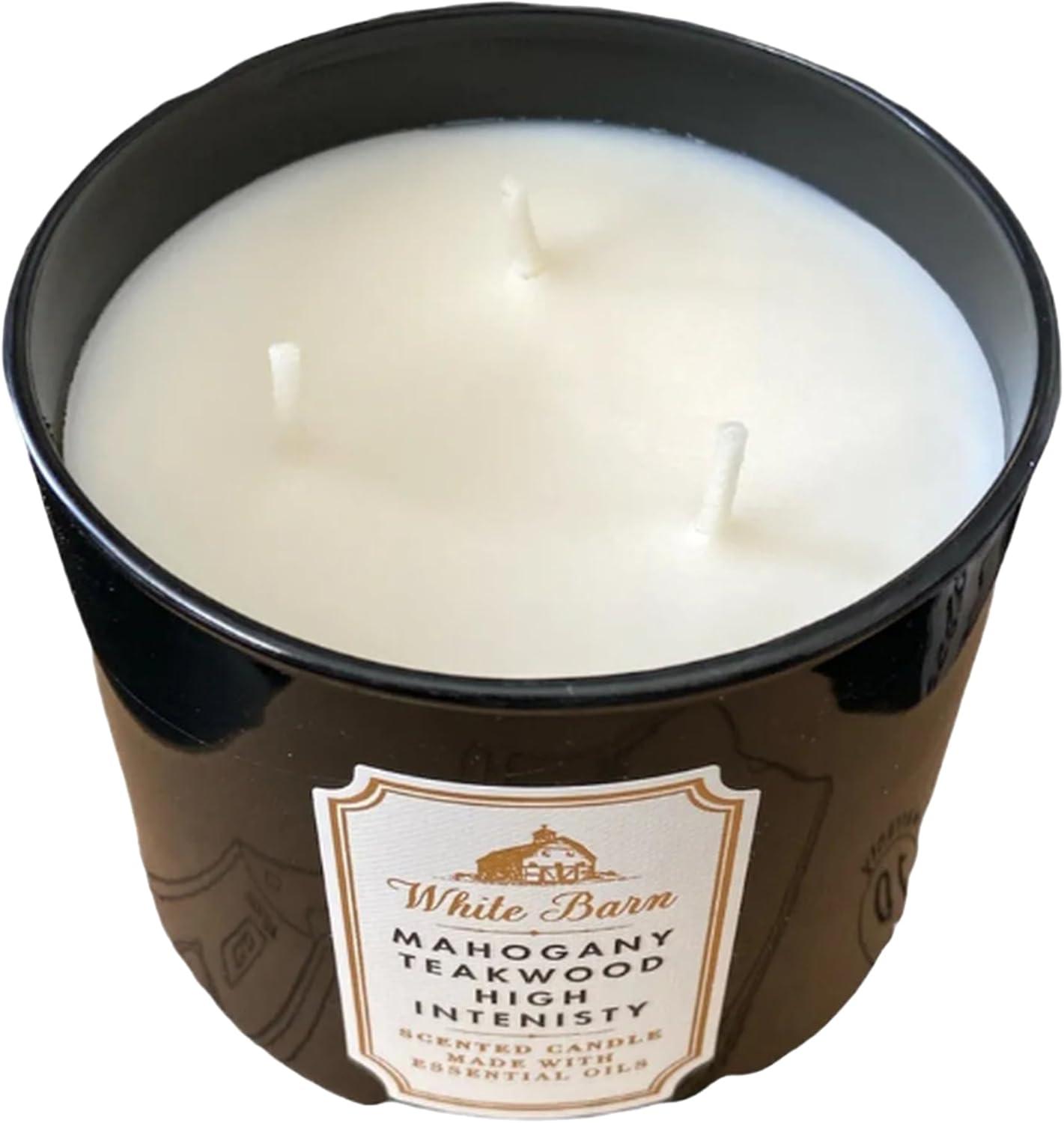 Bath & Body Works White Barn 3-Wick Candle, Mahogany Teakwood High Intensity, 14.5 oz, Scented Candle