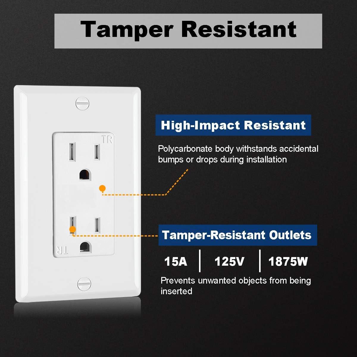 White Thermoplastic Tamper Resistant Duplex Outlet with Wall Plate, 50 Pack