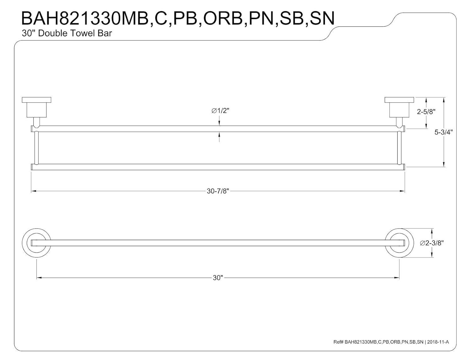 Kingston Brass Concord 30-Inch Dual Towel Bar