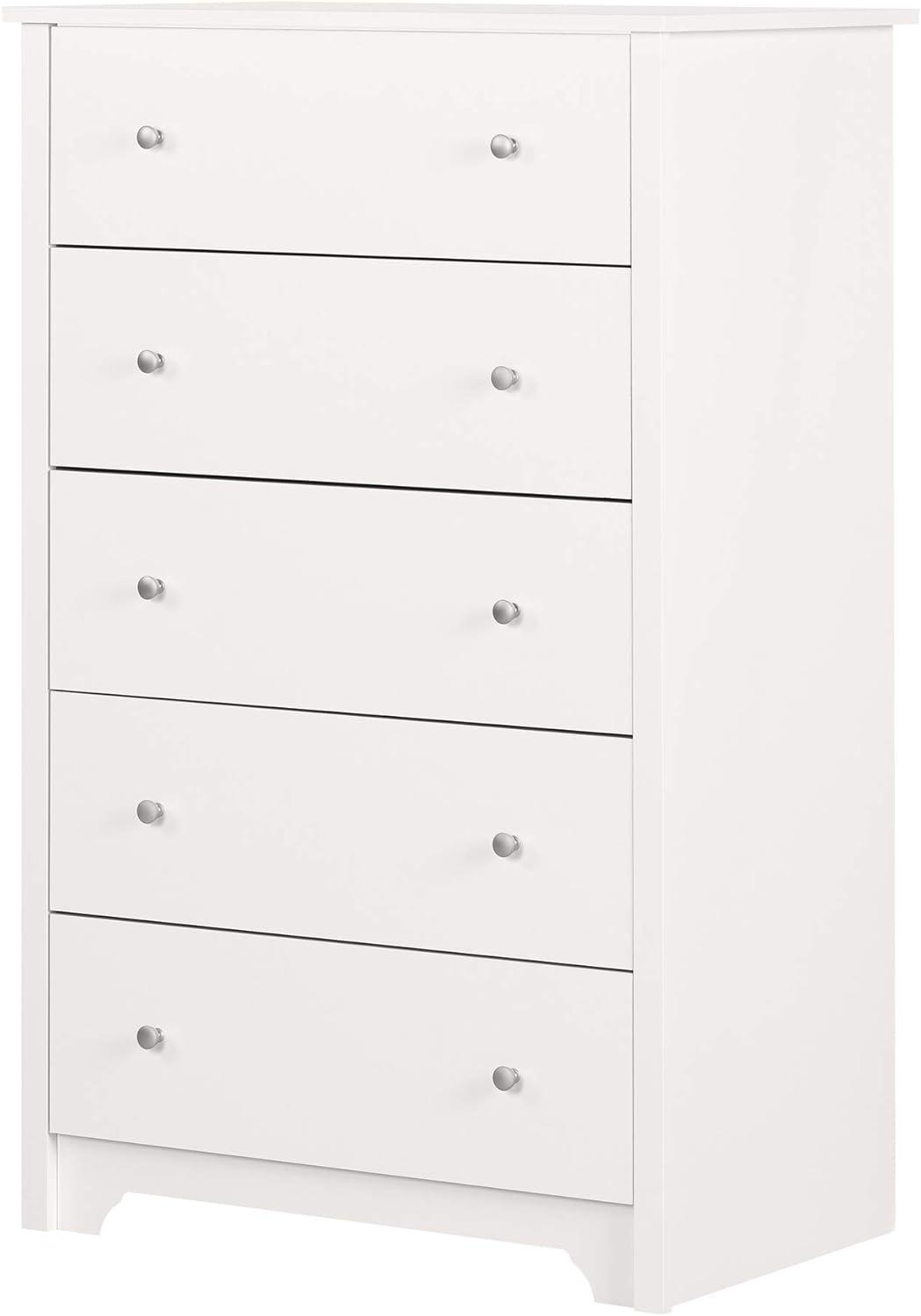 Cottage Charm Pure White 5-Drawer Nursery Dresser with Nickel Knobs