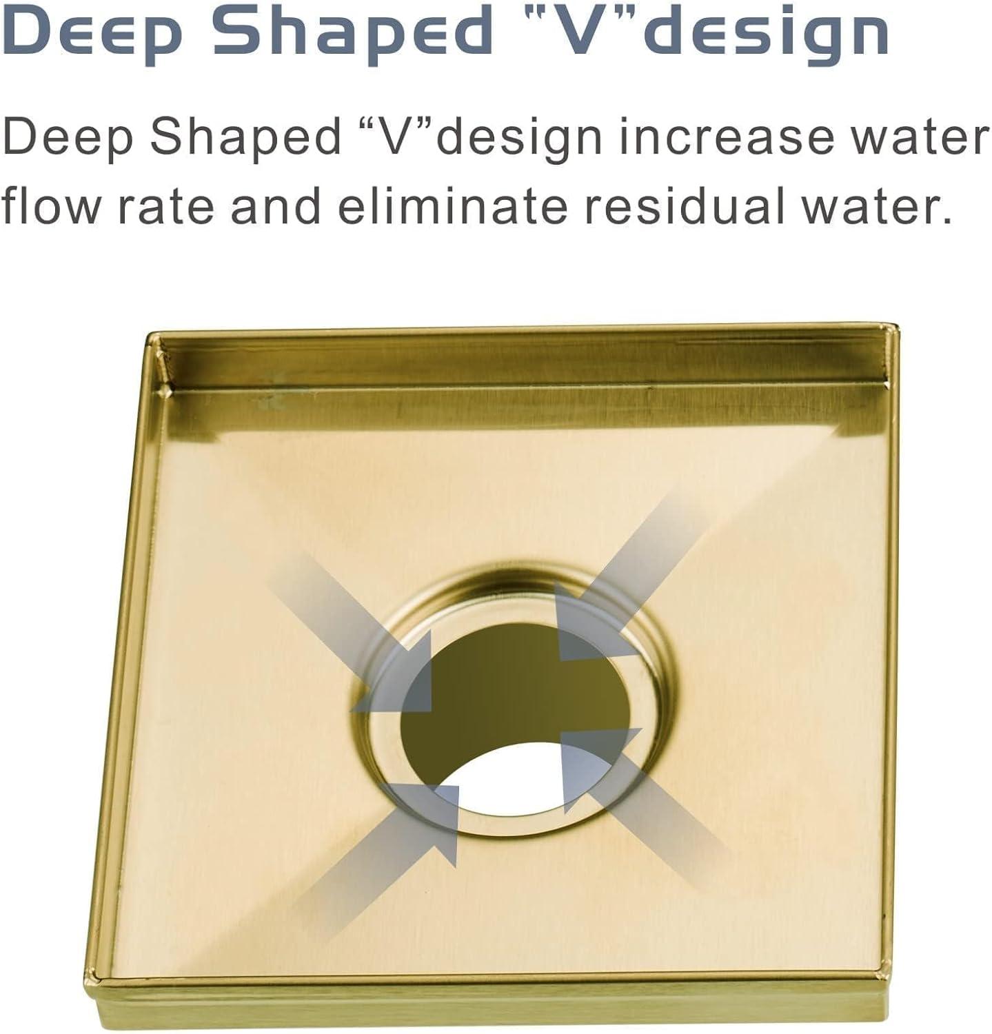 6-inch Gold Brushed Stainless Steel Square Drain Cover