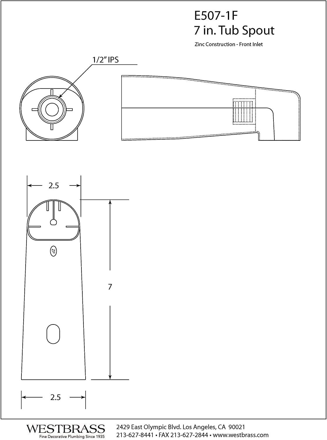 7" Stainless Steel Wall Mounted Tub Spout