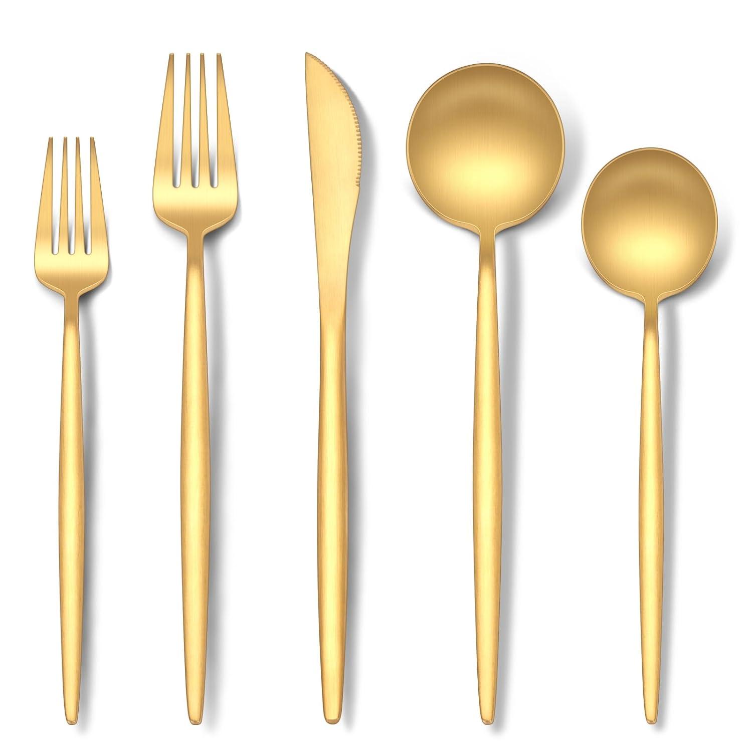 Everly Quinn 30-Piece Gold Silverware Set, Flatware Set For 6, Food-Grade Stainless Steel Cutlery Set, Includes Spoons Forks Knives, Kitchen Cutlery For Home Office Restaurant Hotel