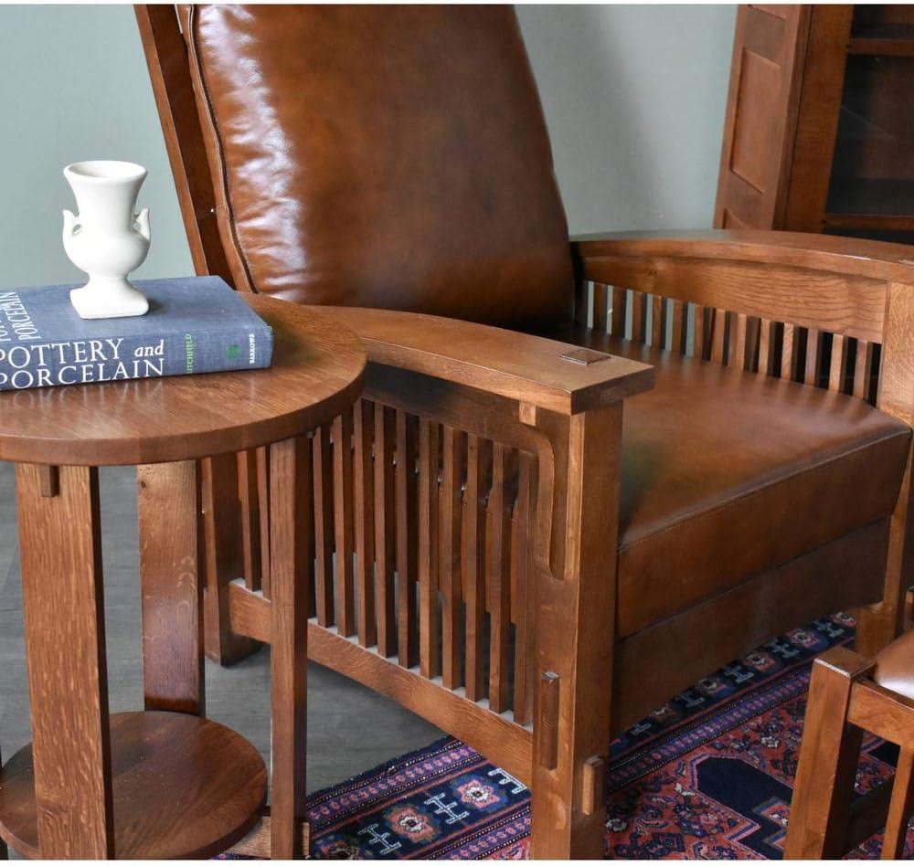 Pemberly Row Contemporary Leather Morris Chair in Reddish Brown