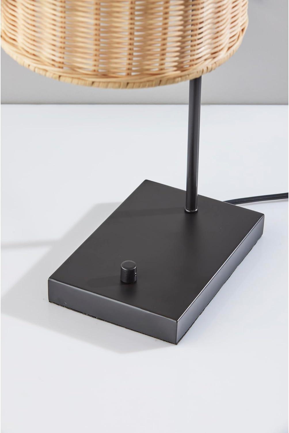 Adesso Bahama Table Lamp Dark Bronze: Inverted Basket Shape, Rattan Shade, ETL Listed, No Assembly Required