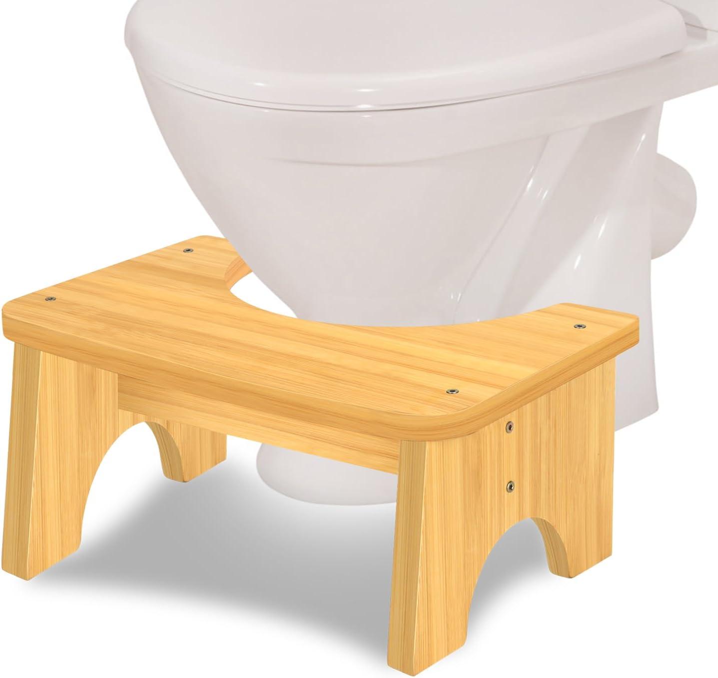 Bamboo Toilet Stool for Adults, 6.5" Toilet Stool Squat Adult Kids, Portable Simple Curve Squat Toilet Potty Stool, Non-Slip Poop Stool for Bathroom, Improve Squatting Posture and Comfort (Wood)