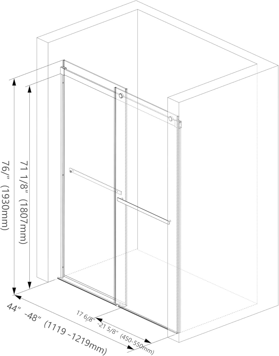 Sunrosa Shower Door 48"×76", Double Sliding Shower Door, Frameless Shower Door with Tempered Glass, Shower Glass Door in Matte Black