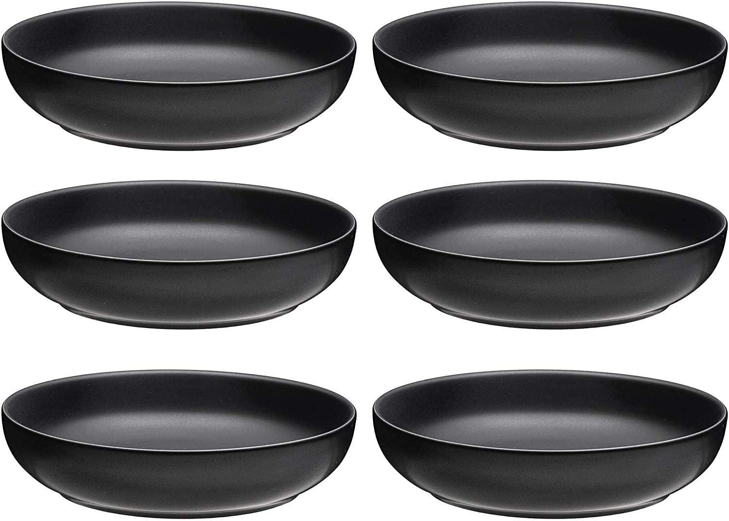 Bruntmor Matte Black Bowls Set Of 6 - 24 Oz Ceramic Serving Plates & Porcelain Skillet
