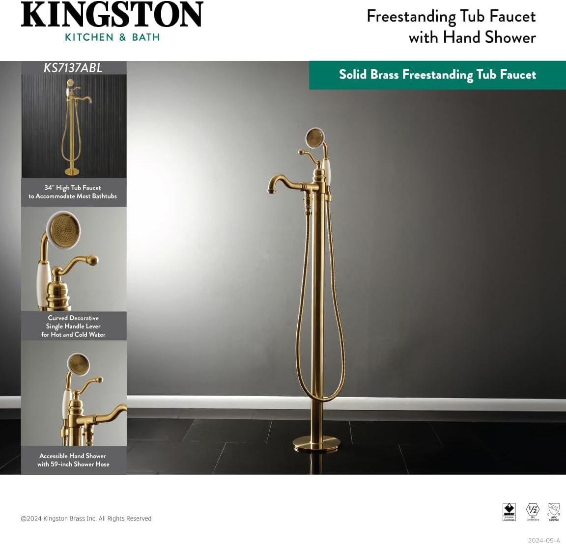 Kingston Brass English Country Single-Handle 1-Hole Freestanding Tub Faucet with Hand Shower