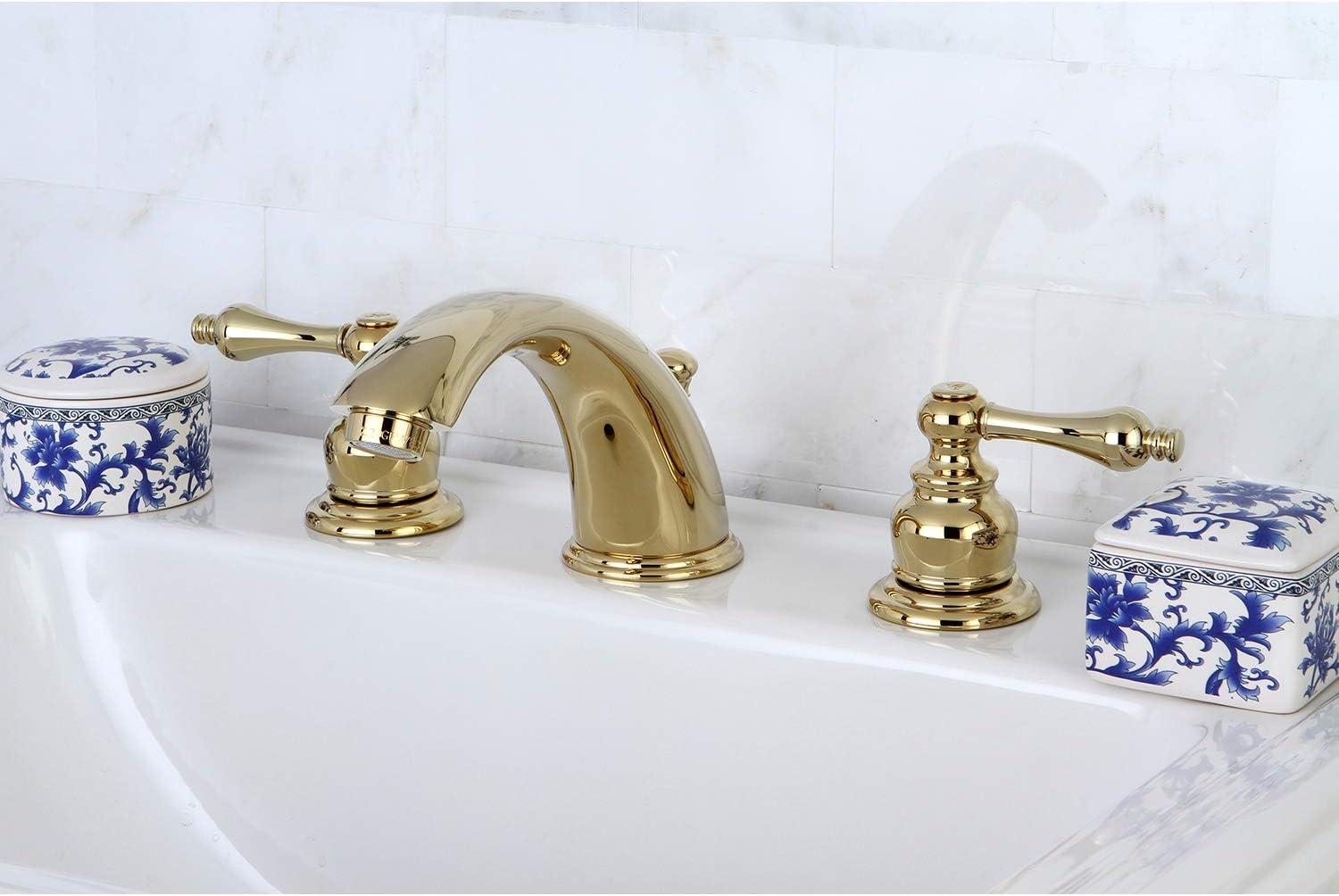 Kingston Brass Victorian Two-Handle 3-Hole Deck Mount Widespread Bathroom Faucet with Brass Pop-Up Drain